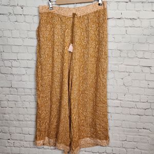 World Market Orange and Cream Wide Leg Pull on Pants Size L/XL
